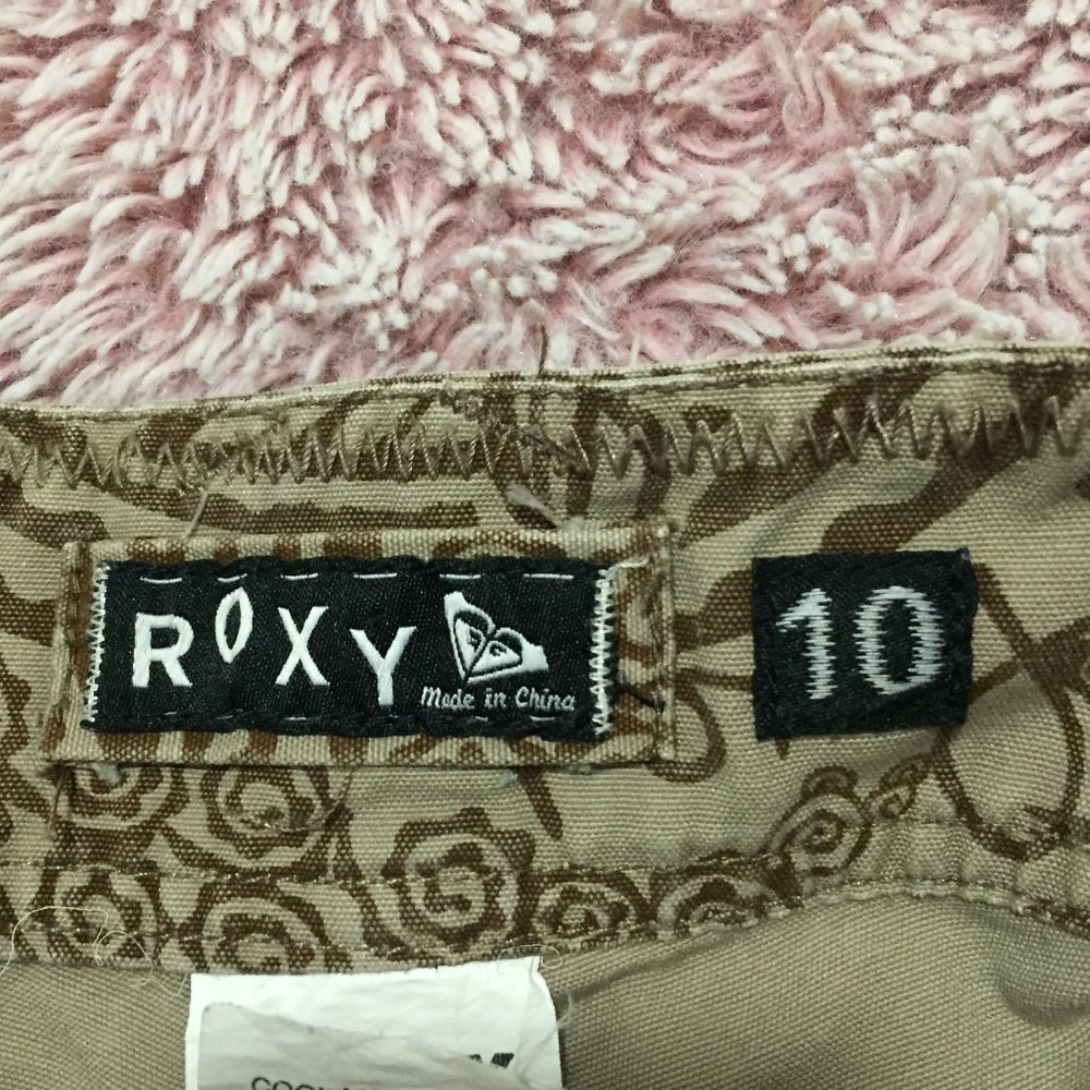 ROXY SURFWEAR SHORTS sz 10  tropical print green olive pockets streetwear - Picture 2 of 14